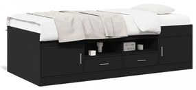 Cadru pat de zi cu sertare, negru, 90x190 cm, lemn prelucrat