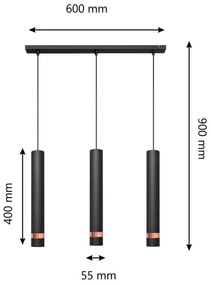 Lustră LED pe cablu TUBA 3xGU10/4,8W/230V neagră/cupru