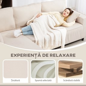 Canapea HOMCOM catifea crem, 3 locuri | Aosom Romania