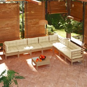 Set mobilier gradina cu perne, 9 piese, maro miere, lemn de pin