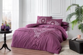 Lenjerie de Pat Dublu Satinat DELUXE 100% Bumbac, 6 piese, TAC, Purple Miura 240x260 cm