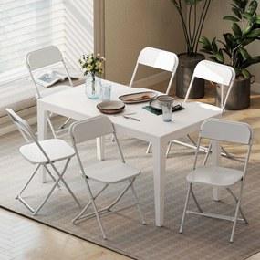 HOMCOM Set de 6 Scaune Pliabile din PP cu Orificii de Drenaj, Scaune Pliabile Salva-Spațiu Portabile din Oțel, Scaun Pliabil de Interior pentru Casă, Birou, Bucătărie, Evenimente, 45x49x79,5 cm, Alb | Aosom Romania