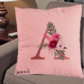 Cadou Personalizat - Perna Personalizata Monograma Rose Gold Litera A, 40x40 cm, Roz, Husa Detasabila, Perna Inclusa, BEKZ®