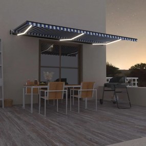 vidaXL Copertină automată cu senzor vânt&amp;LED, albastru/alb, 600x300 cm