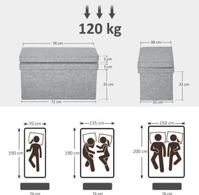 HOMCOM Bancă Pliabilă cu Spătar și Compartiment de 77L, Acoperire din Țesătură, 76x50x73 cm, Gri | Aosom Romania