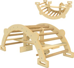 AIYAPLAY Arc Montessori din Lemn pentru Copii 2-4 Ani, Convertibil în Balansoar, Joc de Cățărare, 110x52x45 cm, culoare Lemn | Aosom Romania