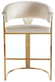 Scaun bar, cadru metalic auriu, catifea, Bej/Auriu