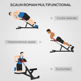 SPORTNOW Banca pentru Hiperextensii, Scaun Roman cu Inaltime Reglabila pentru Spate, Tors, Brate, Negru