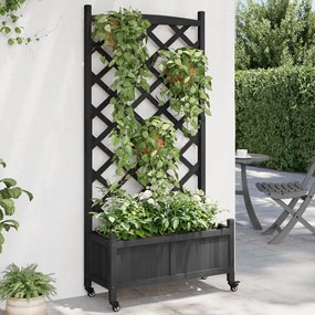 vidaXL Jardinieră cu spalier și roți, negru, lemn masiv de brad