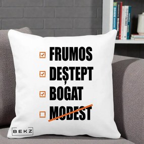 Perna Decorativa Frumos Destept Bogat, 40x40 cm, Alba Mata, Husa Detasabila, Perna Inclusa, BEKZ®