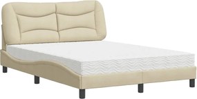 vidaXL Pat cu saltea, Hvar, crem, 140x200 cm, textil