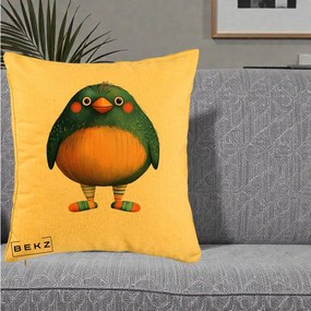 Perna Decorativa Pasare Teal cu Sosete Dunghi, 40x40 cm, Galben, Husa Detasabila, Perna Inclusa, BEKZ®