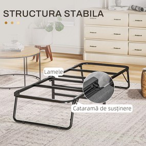 HOMCOM Pat Pliant cu Saltea, Spătar Reglabil pe 5 Nivele, 4 Roți și Cadru din Metal cu Bare, 180x70x38 cm, Gri | Aosom Romania