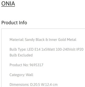 Aplica stil decorativ ONIA negru/auriu, NVL-9695317