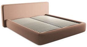 Pat matrimonial roz deschis tapițat cu spațiu de depozitare cu somieră 180x200 cm Kiana – Makamii