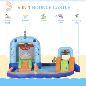 Castel gonflabil pentru copii 5 in 1 Outsunny cu tobogan, trambulina, piscina | Aosom RO