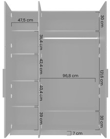 Dulap Asha 150 cm cu trei uși cu mânere metalice - artisan / negru mat / negru mânere