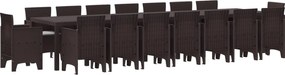 vidaXL Set de masă de grădină cu perne cu pernă 17 pcs Maro PP
