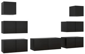 Set dulap TV, 7 piese, negru, PAL Negru, 80 x 30 x 30 cm, 7