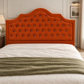 Pat tapițat Chesterfield din catifea Imperio Deluxe 140×200 cm, cărămiziu, cu ladă de depozitare
