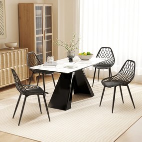 HOMCOM Set 4 Scaune Moderne cu Spătar Perforat Plastic și Metal Negru | Aosom Romania