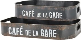 Set 2 tavi din metal cu patina vintage, "Cafe de la Gare"