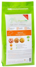 Hrana uscata super-premium OrganicVet Cannine Basic - Pasari de Curte si Orez - 1.5kg