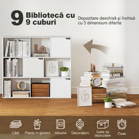 HOMCOM Bibliotecă cu Cuburi cu 6 Secțiuni Deschise și 3 Închise din Lemn Alb | Aosom Romania