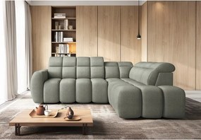 Colțar verde prăfuit extensibil/cu spațiu de depozitare cu tapițerie din țesătură bouclé (cu colț pe partea dreaptă/în formă de ”L”) Falconn – ELTAP