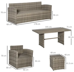 Outsunny Set Complet Mobila de Gradina, 6 Piese din Ratan PE, Include Perne Moi, Gri, Design Elegant pentru Exterior | Aosom Romania