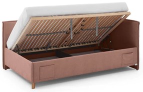 Pat pentru copii roz pe colț tapițat cu spațiu de depozitare cu somieră 90x200 cm Fun – Meise Möbel