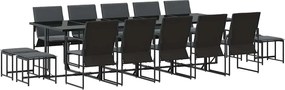 vidaXL Set de masă pentru grădină 15 pcs Negru Oțel