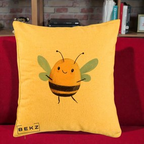 Perna Decorativa Buburuza pe Trifoi cu Patru Foi, 40x40 cm, Galben, Husa Detasabila, Perna Inclusa, BEKZ®
