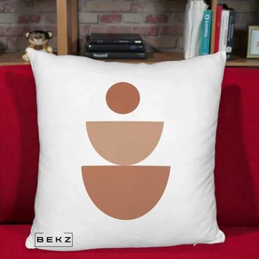 Perna Decorativa Geometric Boho Semicerc Stivuit, 40x40 cm, Alb Pufos, Husa Detasabila, Perna Inclusa, BEKZ®