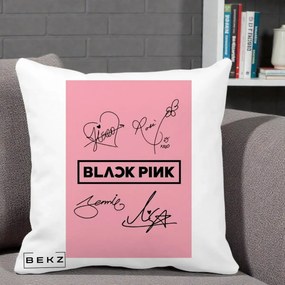 Perna Personalizata K-pop BLACKPINK Semnaturi Roz, 40x40 cm, Alba Mata, Husa Detasabila, Perna Inclusa, BEKZ®