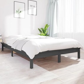 Cadru de pat, gri, 140x190 cm, lemn masiv de pin Gri, 140 x 190 cm