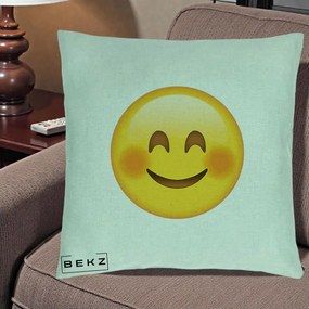 Perna Decorativa Emoji Fericit Roscat, 40x40 cm, Verde Menta, Husa Detasabila, Perna Inclusa, BEKZ®