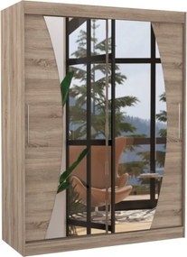 Dulap cu usi glisante si oglinda 150x200 cm, Modesto, ADRK Furniture (Culoare: Ciocolata)