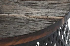 Măsuță laterală din metal perforat cu blat din lemn masiv de mango, 58×58×55 cm, „Malla"
