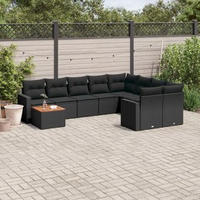 3256615 vidaXL Set canapele de grădină cu perne, 10 piese, negru, poliratan