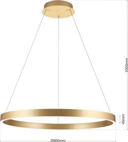 Orion - Pendul LED dimmabil KOLK, 80W, 230V, 2700/3000/4000K, Ø 80 cm, auriu