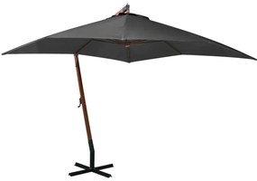 vidaXL Umbrelă suspendată cu stâlp, antracit, 3x3 m, lemn masiv brad