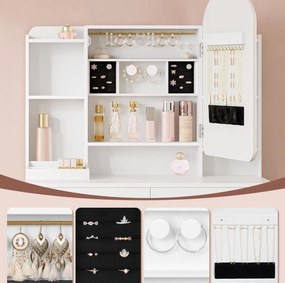 Masuta machiaj cu Oglinda LED si 2 Sertare pentru Cosmetice, Set Masa toaleta 90 cm, Alb, masuta cosmetica, vanity - SEA910