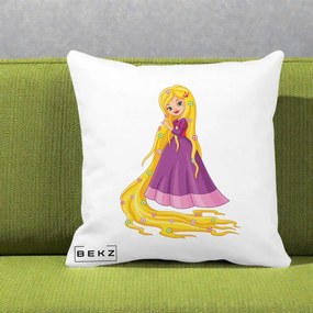 Perna Personalizata Rapunzel Par Lung Floral, 40x40 cm, Alba Mata, Husa Detasabila, Perna Inclusa, BEKZ®