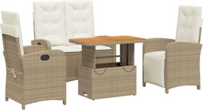 vidaXL Set canapele de grădină, 4 piese, cu perne, bej, poliratan