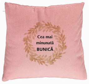 Perna Decorativa pentru Bunica 5, 40x40 cm, Roz, Husa Detasabila, Burduf