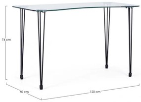 Birou de studiu transparent/negru din sticla temperata si metal, 120 cm, Rondò Bizzotto