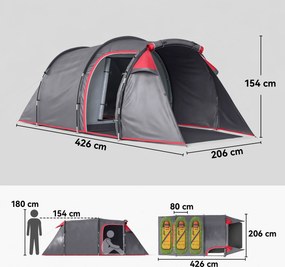 Outsunny Cort pentru Camping 2 Locuri cu Vestibul Mare, Cort Impermeabil Usi cu Fermoar, 426x206x154cm Gri | Aosom Romania