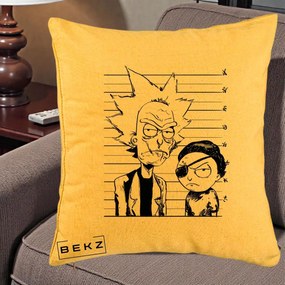 Perna Personalizata Rick si Morty Dosar, 40x40 cm, Galben, Husa Detasabila, Perna Inclusa, BEKZ®