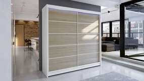 Dulap cu uși glisante Bastian IV (alb + stejar sonoma) (iluminare LED RGB colorată). 1059154